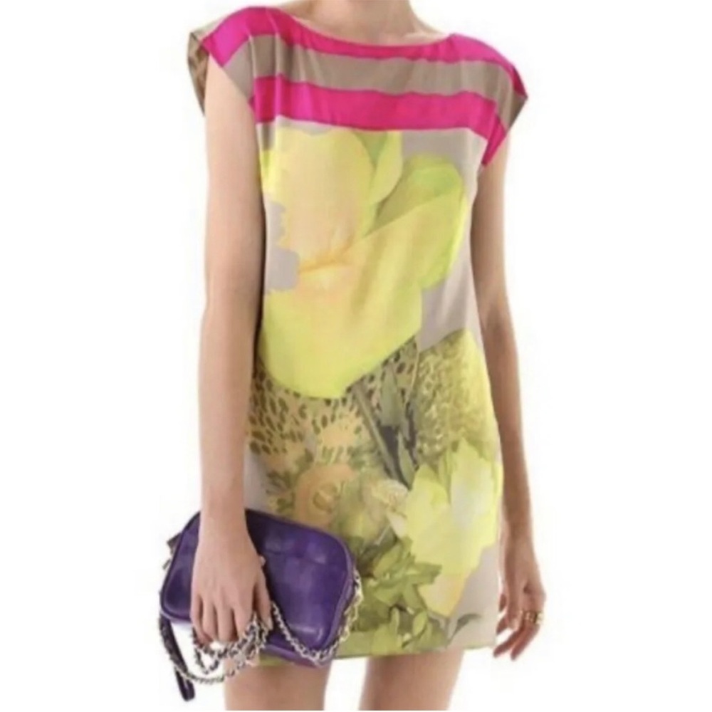 Tibi 100% Silk Floral Print Multicolor Mini Shift Dress 6